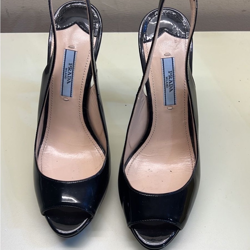Prada Black Patent Leather Slingback Heels